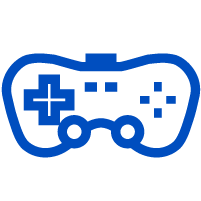Blue icon of a gaming controller.