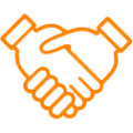 Orange icon of two hands shaking.